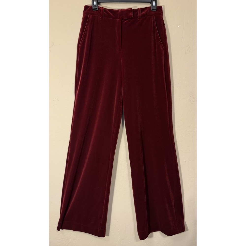 White House Black Market Luna Wide Leg Trousers Women 8‎ Red Velvet Holidays